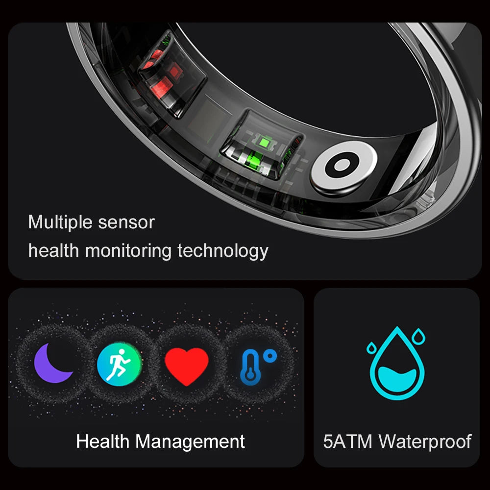 2024  R09 Smart Ring Men Women with Charging Case, Body Temperature Health and Sleep Monitor for Xiaomi Samsung Phone